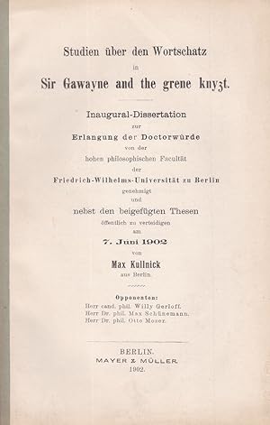 Bild des Verkufers fr Studien ber den Wortschatz in Sir Gawayne and the grene knyzt. zum Verkauf von Antiquariat Schwarz & Grmling GbR