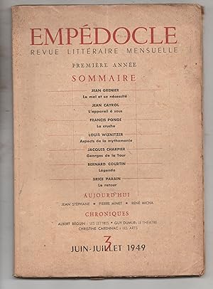 Immagine del venditore per Empdocle - Revue Littraire Mensuelle 3 - Juin-Juillet 1949 venduto da Biblioteca de Babel