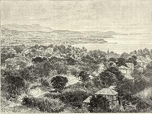 Landscape View of Santa Cruz Island in the Virgin Islands,Antique Historical Print