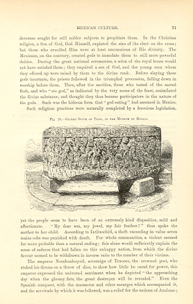 Sacred Stone of Tizoc in Museum of Mexico,Antique Historical Print