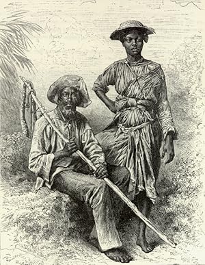Snake Catcher and Charcoal Girl,Inhabitants of Martinque,Antique Historical Print