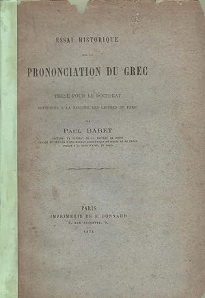 Bild des Verkufers fr Essai historique sur la prononciation du grec zum Verkauf von Calepinus, la librairie latin-grec