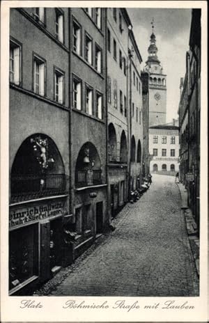 Ansichtskarte / Postkarte Glatz Schlesien, Böhmische Straße, Lauben, Geschäft Heinrich Gallwitz