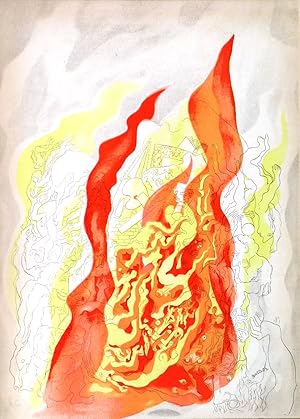 VERVE: LES QUATRE ELEMENTS - Le feu. Original colour lithograph by Abraham Rattner, signed in t...