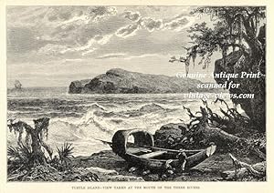 Turtle Island at mouth of Three Rivers in San Domingo,Antique Historical Print