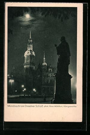 Bild des Verkufers fr Ansichtskarte Dresden, Mondnacht am Schloss zum Verkauf von Bartko-Reher