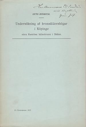 Imagen del vendedor de Underskning af bronsldershgar i Kpinge nra Ramlsa Brunn i Skne. Srtryck ur Fornvnnen 1912. a la venta por Centralantikvariatet