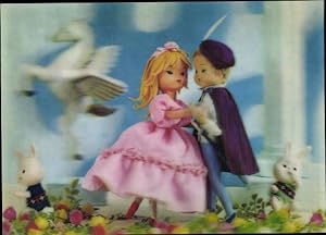 Bild des Verkufers fr 3-D Ansichtskarte / Postkarte Little Dancer, Kleine Tnzer, Prinz und Prinzessin tanzen, Pegasus, Hasen zum Verkauf von akpool GmbH