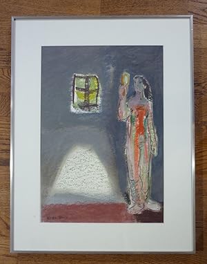 Bild des Verkufers fr Frauengestalt mit Spiegel in der Hand. Mischtechnik; Wachs, Pastell. zum Verkauf von Biblion Antiquariat