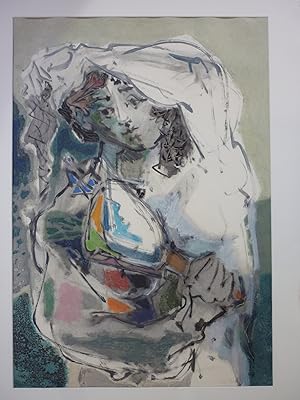 Bild des Verkufers fr Verschleierte Frauenfigur mit Spiegel. Mischtechnik; Guache, Wachs, Aquarell. zum Verkauf von Biblion Antiquariat