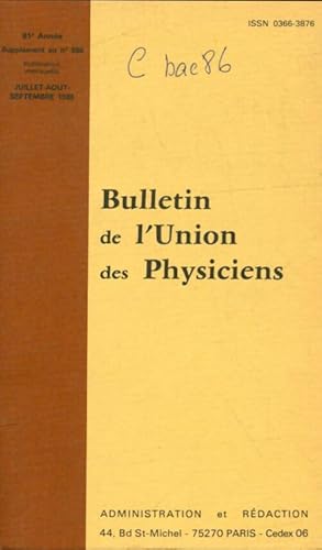 Bulletin de l'union des physiciens suppl ment au n 686 - Collectif