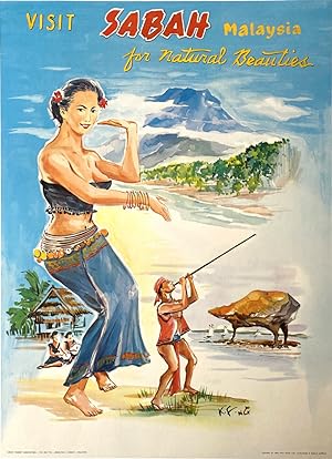 Original Vintage Travel Poster - Visit Sabah Malaysia for Natural Beauties