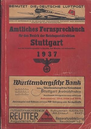 1937 - Amtliches Fernsprechbuch für den Bezirk der Reichspostdirektion Stuttgart und die Vermittl...