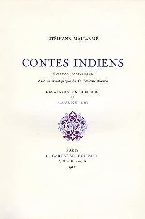 Bild des Verkufers fr Contes indiens. dition originale. Avec un Avant-propos du Dr Edmond Bonniot. Dcoration en couleurs de Maurice Ray. zum Verkauf von Librairie de l'Amateur