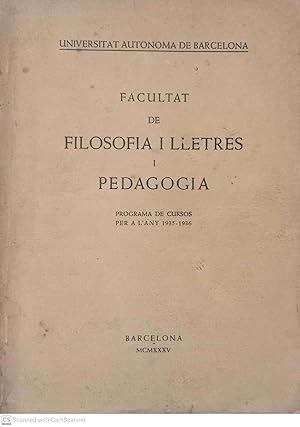Facultat de filosofia i lletres i pedagogia. Programa de cursos per a l'any 1935-1936