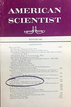 Bild des Verkufers fr American Scientist, Winter, 1968 (Volume 56, No.4). includes "Mathematics as a Creative Art" by Paul Halmos zum Verkauf von Zubal-Books, Since 1961