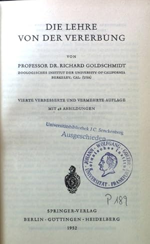 Seller image for Die Lehre von der Vererbung. Verstndliche Wissenschaft ; Bd. 2 for sale by books4less (Versandantiquariat Petra Gros GmbH & Co. KG)