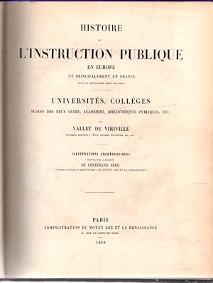 Bild des Verkufers fr Histoire de l'instruction publique en Europe et principalement en France . zum Verkauf von Librera Astarloa