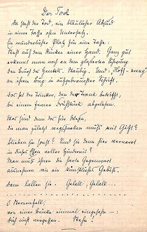 Imagen del vendedor de Eigenh. Gedichtmanuskript (20 Zeilen) ohne U. a la venta por Eberhard Kstler Autographen&Bcher oHG