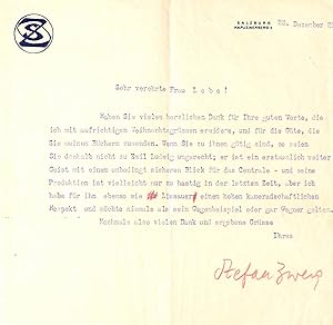 Seller image for Masch. Brief mit eigenh. Korrektur und U. "Stefan Zweig" (Rotstift). for sale by Eberhard Kstler Autographen&Bcher oHG