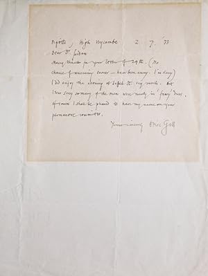 A group of 3 Autograph Letters Signed and 1 Typed Letter Signed ("Eric Gill"), to Dr. A.C. Jordan...