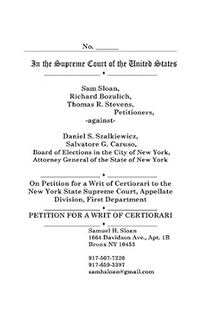 Imagen del vendedor de In the Supreme Court of the United States Sam Sloan, Richard Bozulich, Thomas R. [Soft Cover ] a la venta por booksXpress