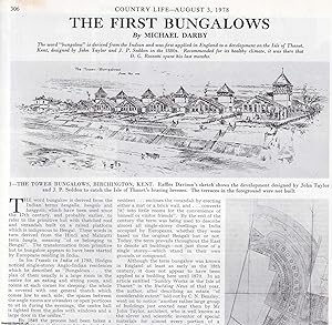 Seller image for The First Bungalows in England: The Tower Bungalows, Birchington, Kent. Several pictures and accompanying text, removed from an original issue of Country Life Magazine, 1978. for sale by Cosmo Books