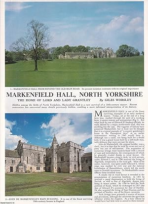 Bild des Verkufers fr Markenfield Hall, North Yorkshire. The Home of Lord and Lady Grantley. Several pictures and accompanying text, removed from an original issue of Country Life Magazine, 1985. zum Verkauf von Cosmo Books