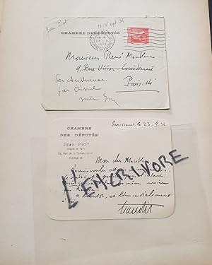 Carte autographe signé de Jean Piot - Septembre 1934