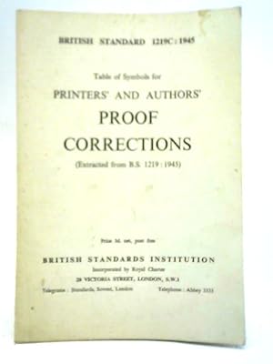 Image du vendeur pour Table of Symbols for Printers' and Authors' Proof Corrections mis en vente par World of Rare Books