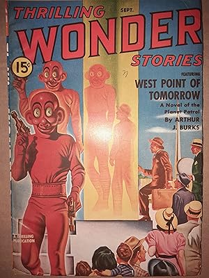 Bild des Verkufers fr Thrilling Wonder Stories Vol.XVII No.3 September 1940 (West Point of Tomorrow; The Tyrant of Mars; Formula for Life; The Comedy of Eras; Prospectors of Space; The Vanishing Men; The Night the World Ended; The Stolen Spectrum) zum Verkauf von N & A Smiles