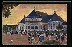 Bild des Verkufers fr Knstler-Ansichtskarte Claus Bergen: Mnchen, Ausstellung 1908, Hauptrestaurant zum Verkauf von Bartko-Reher