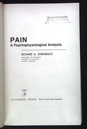 Bild des Verkufers fr Pain, a Psychophysiological Analysis. zum Verkauf von books4less (Versandantiquariat Petra Gros GmbH & Co. KG)