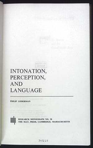 Bild des Verkufers fr Intonation, Perception, and Language. Research Monograph, No.38. zum Verkauf von books4less (Versandantiquariat Petra Gros GmbH & Co. KG)