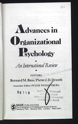 Immagine del venditore per Advances in Organizational Psychology: An International Review. venduto da books4less (Versandantiquariat Petra Gros GmbH & Co. KG)