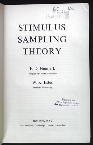 Seller image for Stimulus Sampling Theory. Holden-Day Series in Psychology. for sale by books4less (Versandantiquariat Petra Gros GmbH & Co. KG)