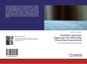 Bild des Verkufers fr Portfolio Selection Approach for Efficiently Diversified Investments zum Verkauf von BuchWeltWeit Ludwig Meier e.K.