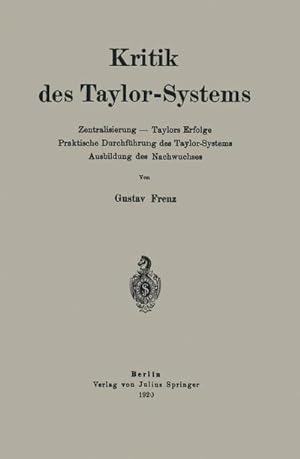 Seller image for Kritik des Taylor-Systems for sale by BuchWeltWeit Ludwig Meier e.K.