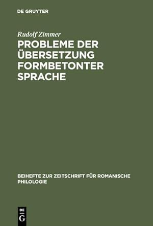 Seller image for Probleme der bersetzung formbetonter Sprache for sale by BuchWeltWeit Ludwig Meier e.K.