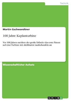 Seller image for 100 Jahre Kaplanturbine for sale by BuchWeltWeit Ludwig Meier e.K.