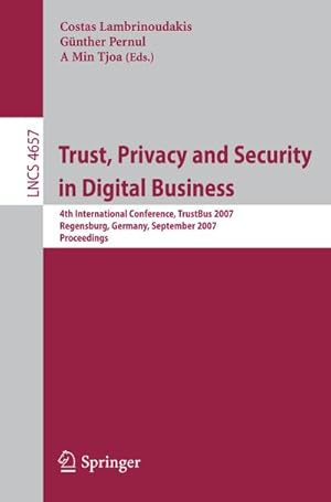 Immagine del venditore per Trust, Privacy and Security in Digital Business venduto da BuchWeltWeit Ludwig Meier e.K.