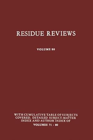 Seller image for Residue Reviews for sale by BuchWeltWeit Ludwig Meier e.K.
