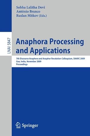 Imagen del vendedor de Anaphora Processing and Applications a la venta por BuchWeltWeit Ludwig Meier e.K.