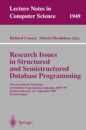 Image du vendeur pour Research Issues in Structured and Semistructured Database Programming mis en vente par BuchWeltWeit Ludwig Meier e.K.