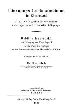 Immagine del venditore per Untersuchungen ber die Arbeitsteilung im Bienenstaat venduto da BuchWeltWeit Ludwig Meier e.K.