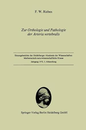 Bild des Verkufers fr Zur Orthologie und Pathologie der Arteria vertebralis zum Verkauf von BuchWeltWeit Ludwig Meier e.K.