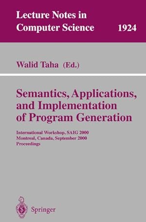 Seller image for Semantics, Applications, and Implementation of Program Generation for sale by BuchWeltWeit Ludwig Meier e.K.