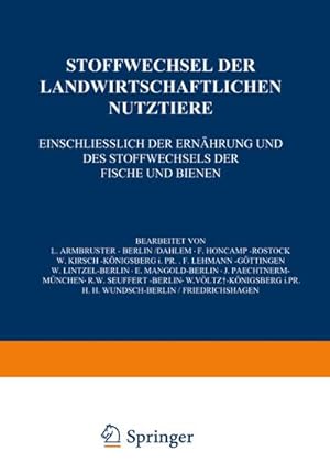 Seller image for Stoffwechsel der Landwirtschaftlichen Nutztiere for sale by BuchWeltWeit Ludwig Meier e.K.