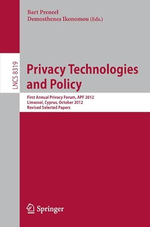 Bild des Verkufers fr Privacy Technologies and Policy zum Verkauf von BuchWeltWeit Ludwig Meier e.K.