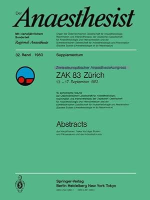 Imagen del vendedor de Zentraleuropischer Anaesthesiekongress ZAK 83 Zrich a la venta por BuchWeltWeit Ludwig Meier e.K.